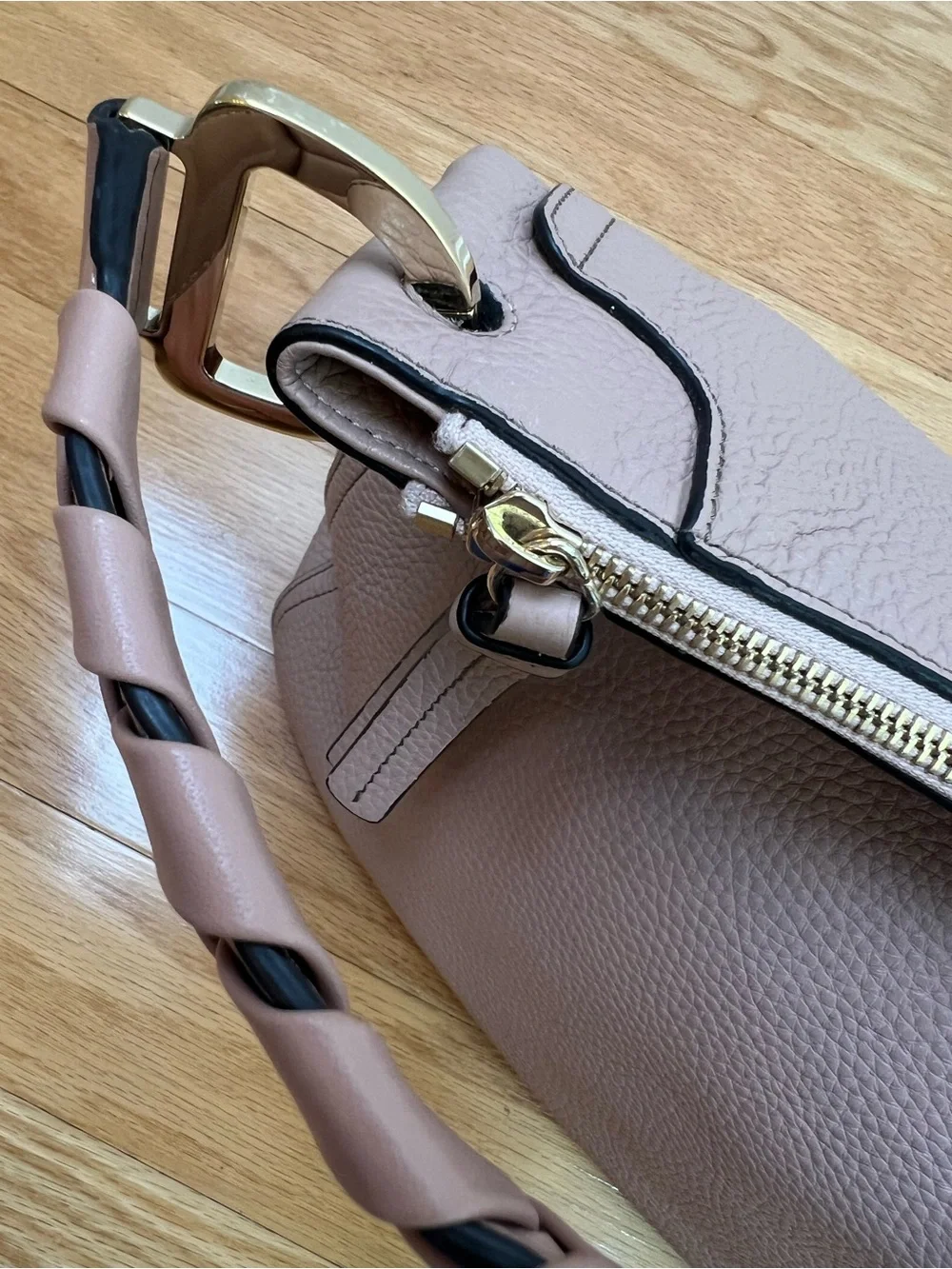 Authentic Furla Rialto Pebbled Leather Hobo Bag - Woven Handle in Powder Pink